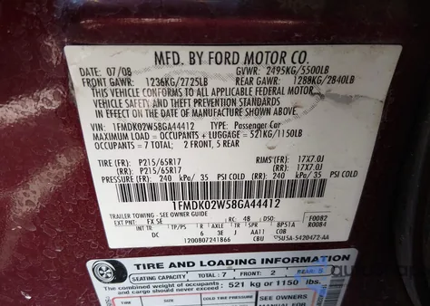 2008 Ford Taurus X Sel из США, поврежденный, VIN 1FMDK02W58GA44412